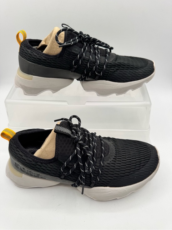 Sorel Shoes - Sorel Men's Black Knit Lace-Up Sneakers with Cream Soles and Yellow Pull Tabs